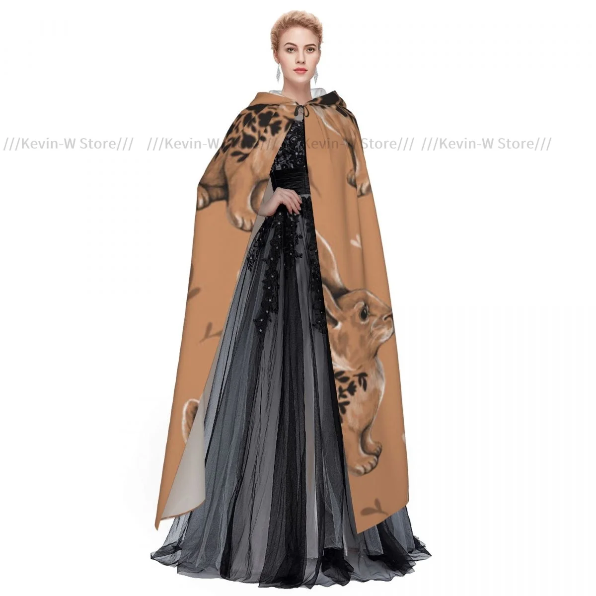 Unisex Witch Party Reversible Hooded Adult Vampires Cape Cloak Rabbits And Leaves Cute Illustration