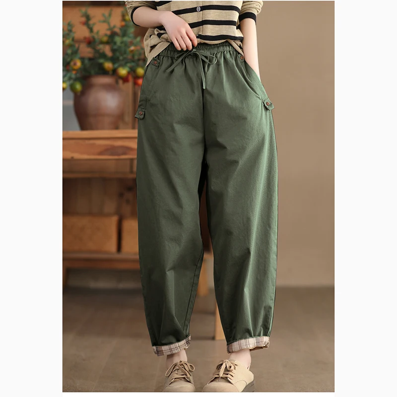 High Waist Casual Pants Women's Summer New Large Size Lazy Loose Feeling Pants Harlan Loose Match Slimming Nine Points Pants