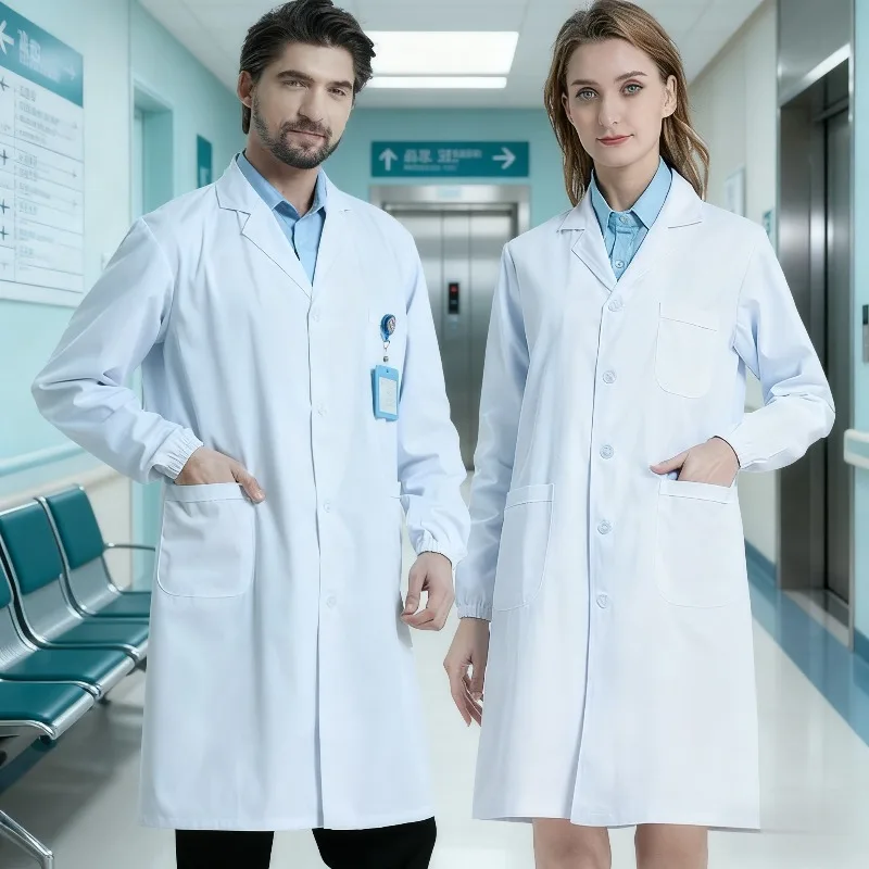 

Neutral Long Sleeved Laboratory Uniform Doctor Nurse Uniform Student White Uniform Hospital Work Uniform with Pockets