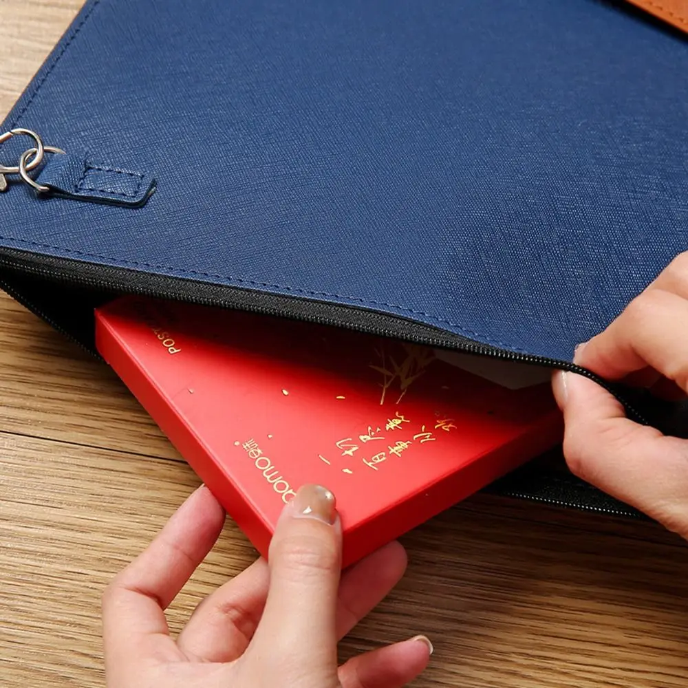 Large Capacity A4 Imitation Leather File Folder Simple Thickened Business Document Bag Portable with Rope Document Organizer