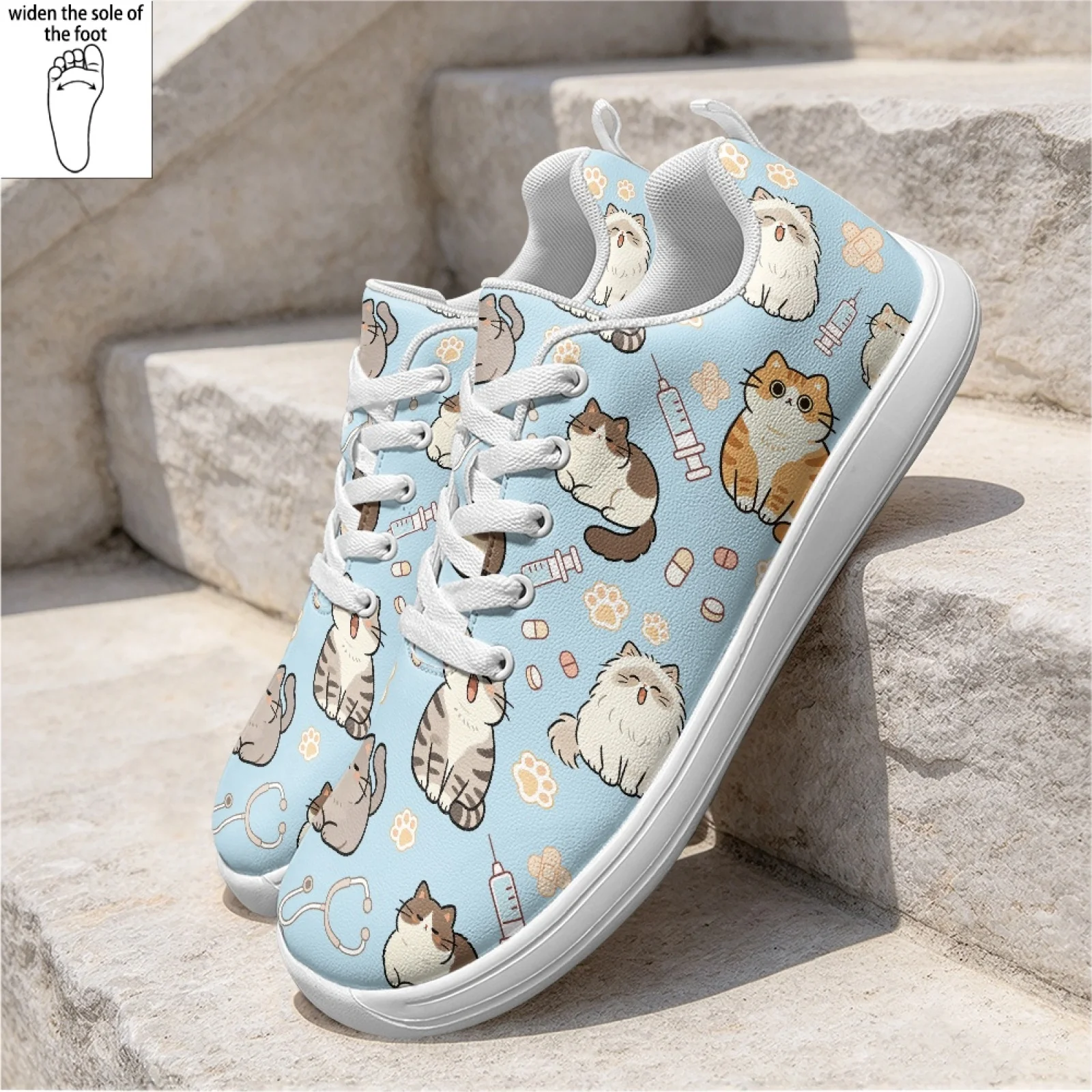 PENSTROLL Cartoon Medical Cat Versatile Service Industry Shoes for Women Hospital School Closed Toe Nursing Shoes