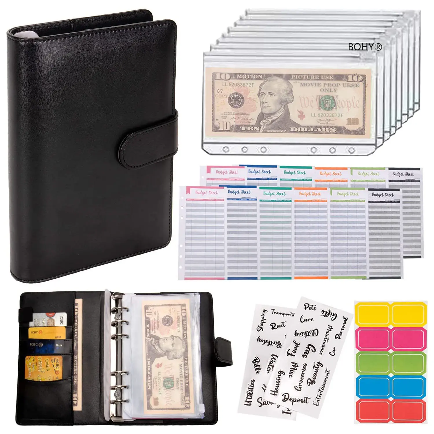 Budget Planner 2023 Cash Envelope Savings Money 6 Holes Binder for Financial Management A6 Loose-leaf Notebook Binder Housing