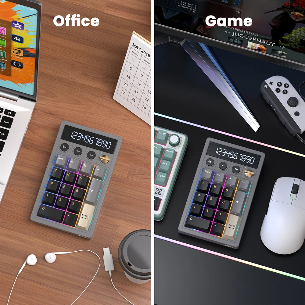 RK ROYAL KLUDGE M20 2.4 Wireless Numeric Keyboard 17 Keys PBT Keycaps RGB Gasket Knob Bluetooth Calculator Keypad Hot-Swappable