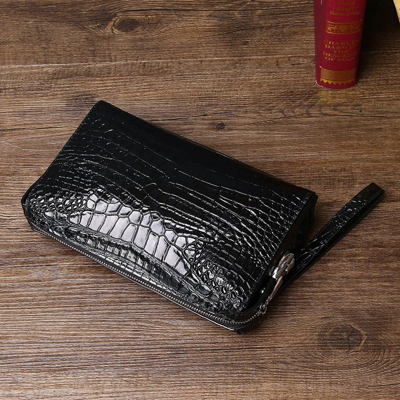 Genuine Leather cowhide leather alligator pattern men's bag large capacity men's briefcase Real cowhide bag fashion Clutch bag