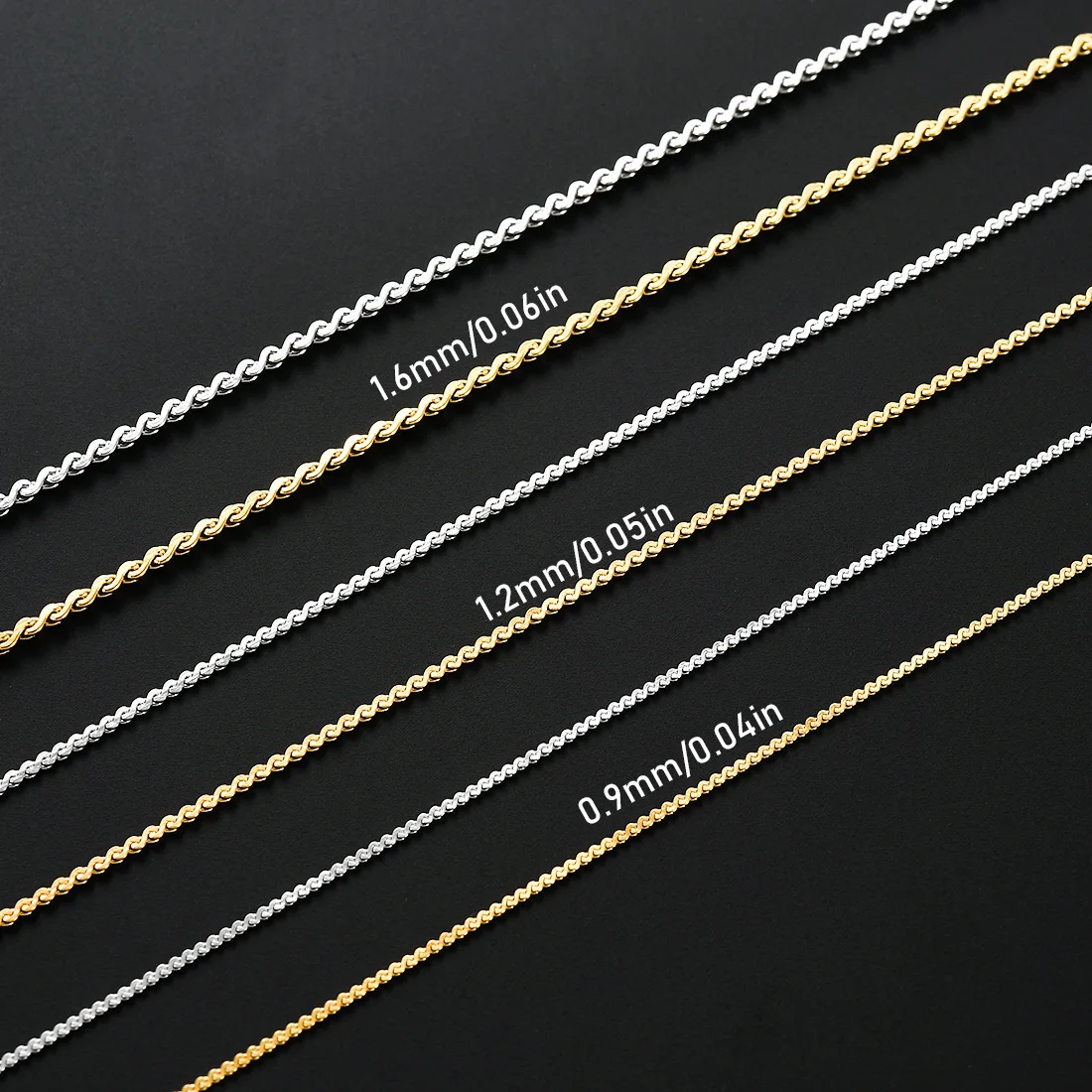 Stainless Steel Thin S Shape Necklace Width 0.9/1.2/1.6MM Gold Silver Plated Glitter Cable Chain Link For Pendants Jewelry Gifts