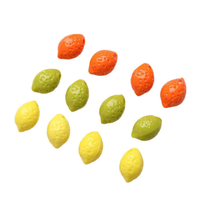 

Wholesale 100pcs/lot color print cartoon Lemon shape resin beads with holes diy jewelry garment pendant accessory