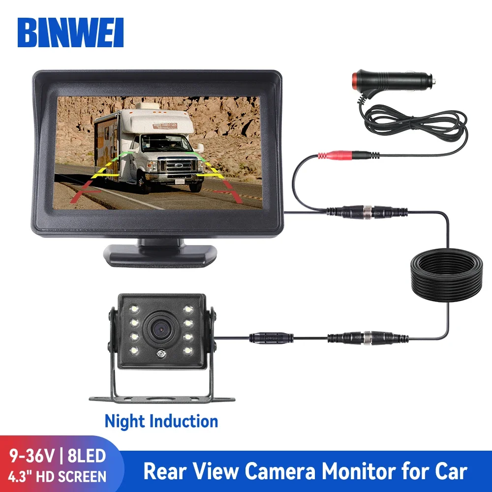 

BINWEI 4.3” Car Monitor with Rear View Camera for Truck Parking 12-24V Reversing Camera for Screen Security Easy Installation