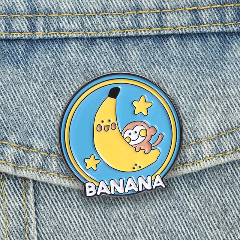 Banana Moon Monkey Enamel Pins Cartoon Fun Animal Brooches Lapel Badge Sweet Dream Jewelry Accessory Gifts For Friends