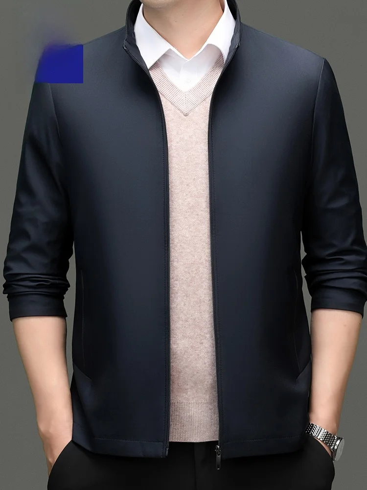 

Lormen Men's Casual Jaet Stand Collar Lightweight Busin Sle Polyester Fiber Long Sve Zipper Closure Outerwear