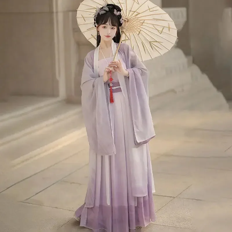 Pakaian Tradisional Tiongkok Kuno Hanfu Kerah Silang Panjang Setinggi Pinggang Bermotif Kostum Pria