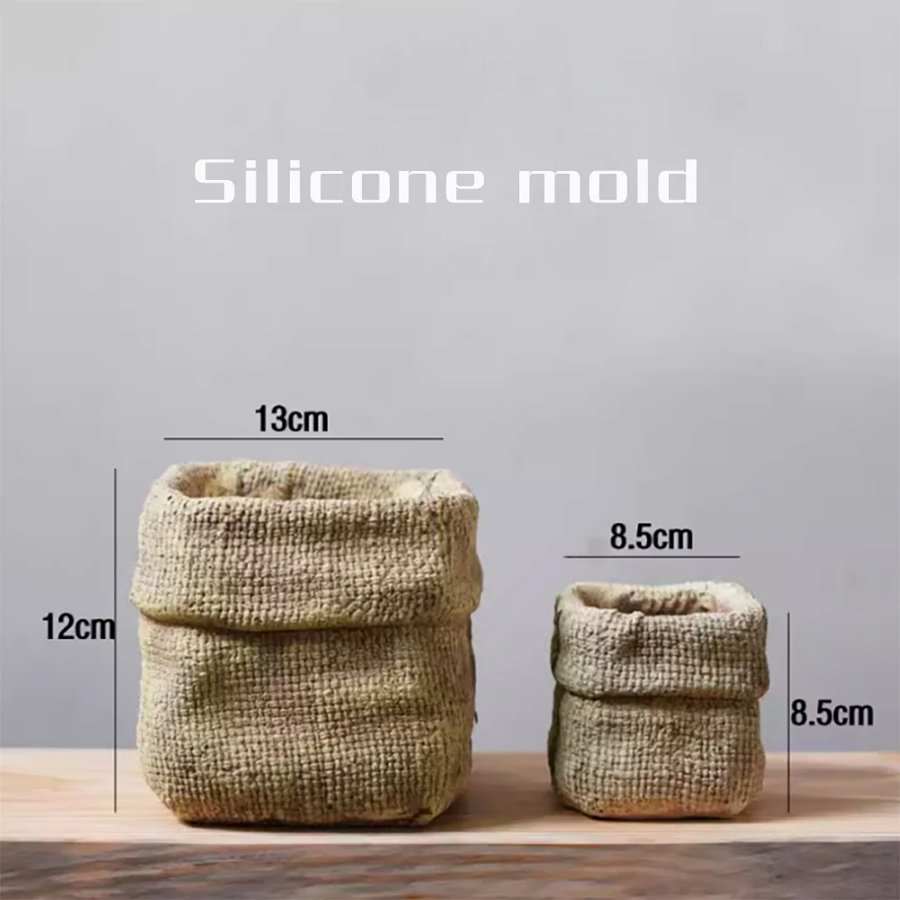 

Succulent cement retro flower pot mold Creative concrete mini jute bag modeling flower pot silicone mold