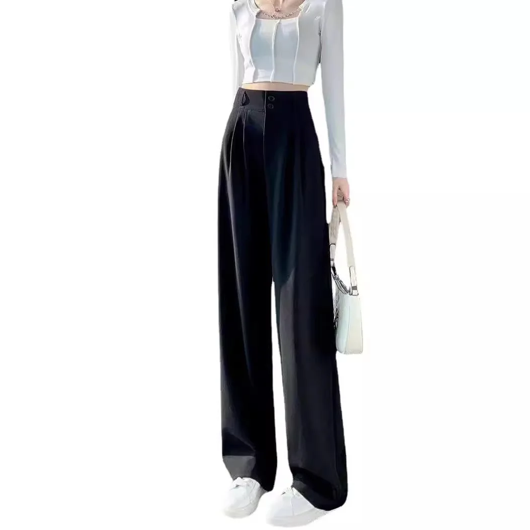 Elegante wijde pijpen broek vrouwen Koreaanse stijl hoge taille zwarte wijde broek kantoor dames mode losse pak broek streetwear - afbeelding 2