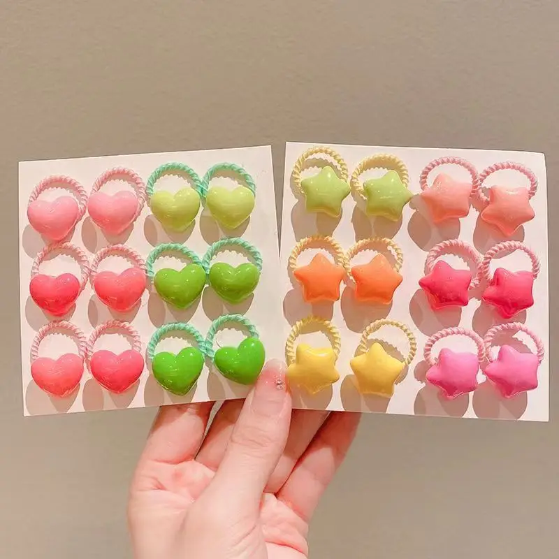 Candy Color Hair Ropes Set for Princess Baby Cute Heart Star Shaped Girl Elastic Rubber Bands Headdress Kids Hair Accessories