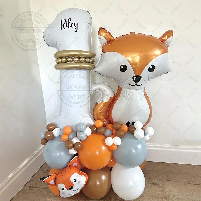 63 قطعة حديقة الحيوان الغابة الذكية الثعلب الألومنيوم فيلم بالون 1-9 الأبيض الرقمية بالون مجموعة حفلة عيد ميلاد الديكور استحمام الطفل Globos هدية