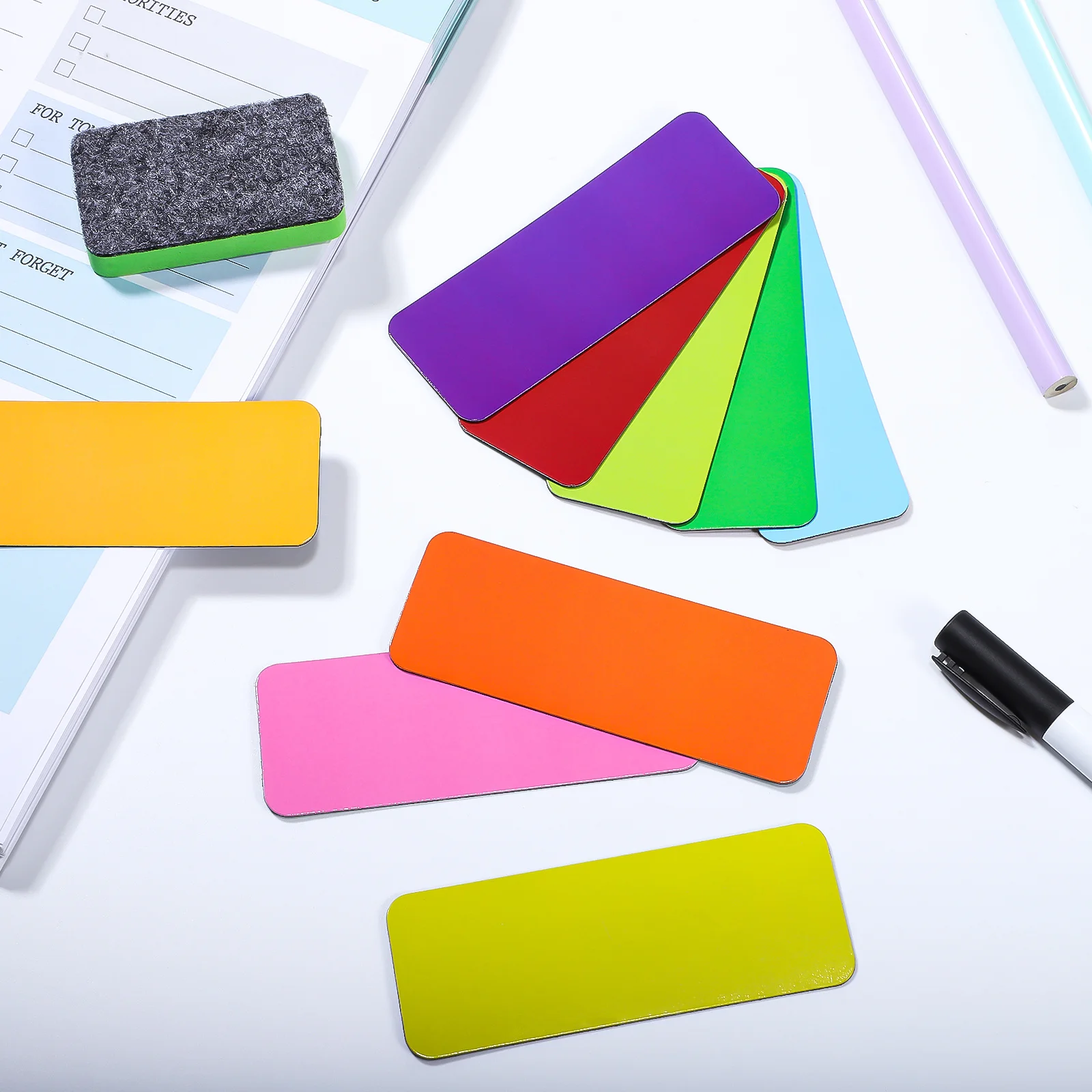 

1Set Writable Magnets Labels Dry Erase Magnetic Tags with Brush Set for Refrigerator Whiteboard Planning Scheduling Organization