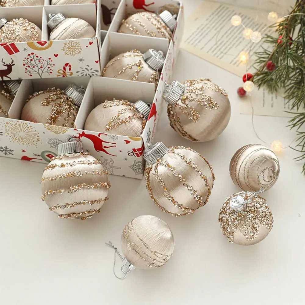 

9pcs 6CM/8CM Velvet Christmas Balls Pendant White Champagne Reusable Christmas Hanging Balls Elegant Shatterproof