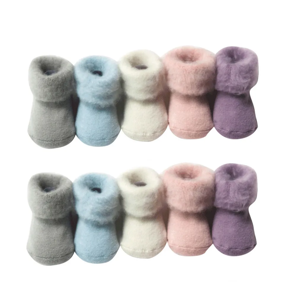 5Pairs Thick Cotton Baby Socks Non-Slip Warm Soft Breathable Folded Cuff for Toddlers Learning to Walk Newborn Baptism Birthday