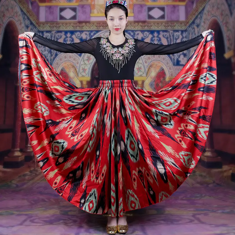 Xinjiang Dance Clothing Big Swing Half Skirt Uyghur Adles Square Dance Ethnic Style Dance Practice Skirt