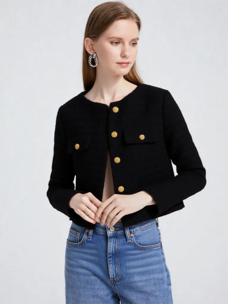 French Chic Double Breasted Blazer - Down Padded Cropped Tweed Jacket, Elegant Spring Winter 2026 Luxury Coat for Women