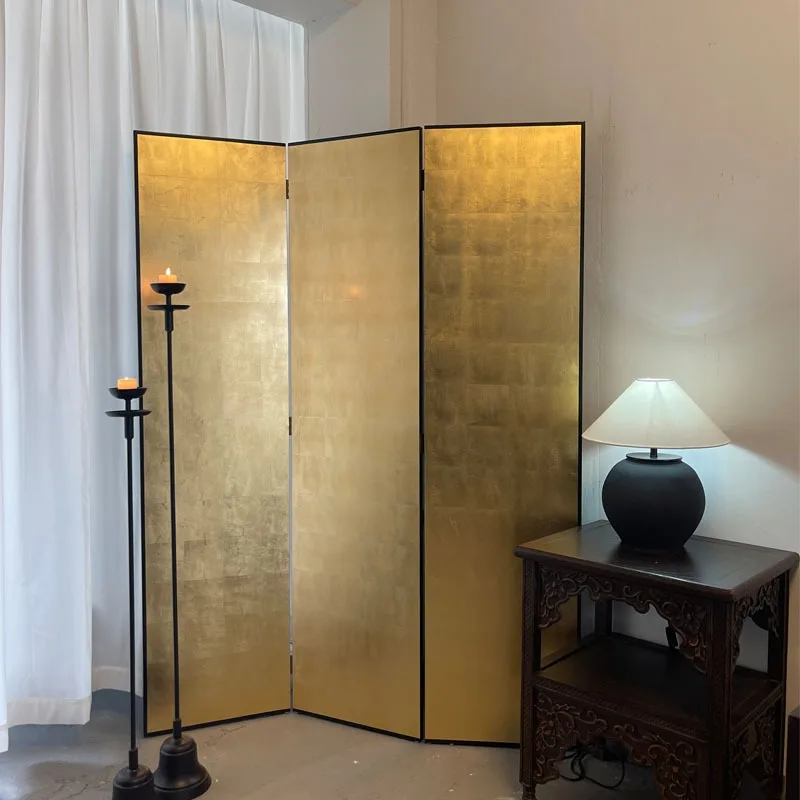 ！@Japanese Hand-Applied Gold Leaf Screens Wood Room Dividers for Living Room Decorative Partition Furniture