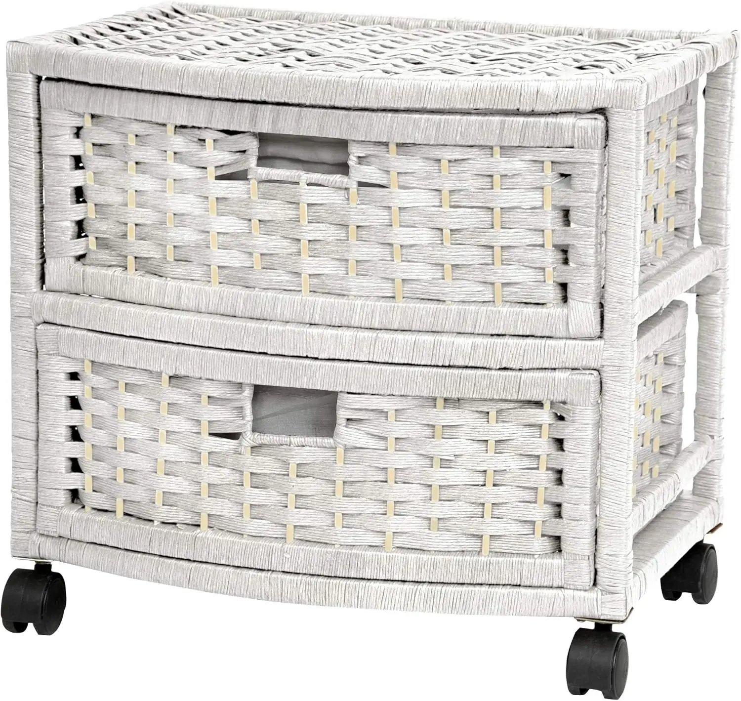 

White Natural Fiber Occasional Chest of Drawers with 5 Drawer Storage Solution for Living Room or Bedroom – Stylish and