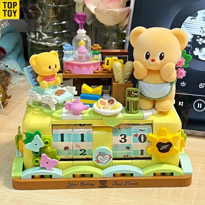 

Строительные блоки TOPTOY, сливочный медведь, собранный блок для сращивания, миниатюрная головоломка сцены, креативный домашний орнамент, игрушки для отдыха, подарок