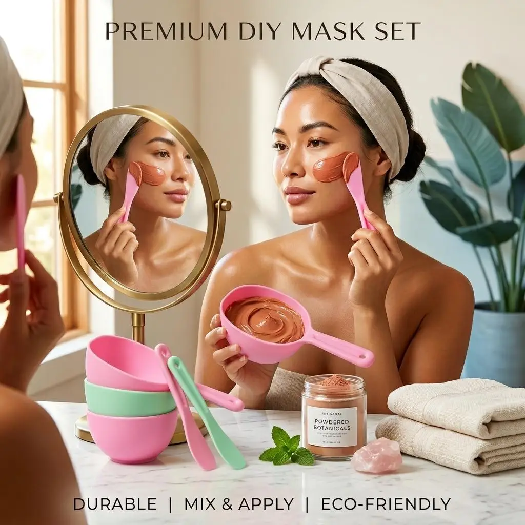 Elegante conjunto de tigela de máscara facial de silicone profissional espátula de mistura ferramenta flexível kit de mistura de máscara facial salão de beleza diário equipamento de cuidados com a pele