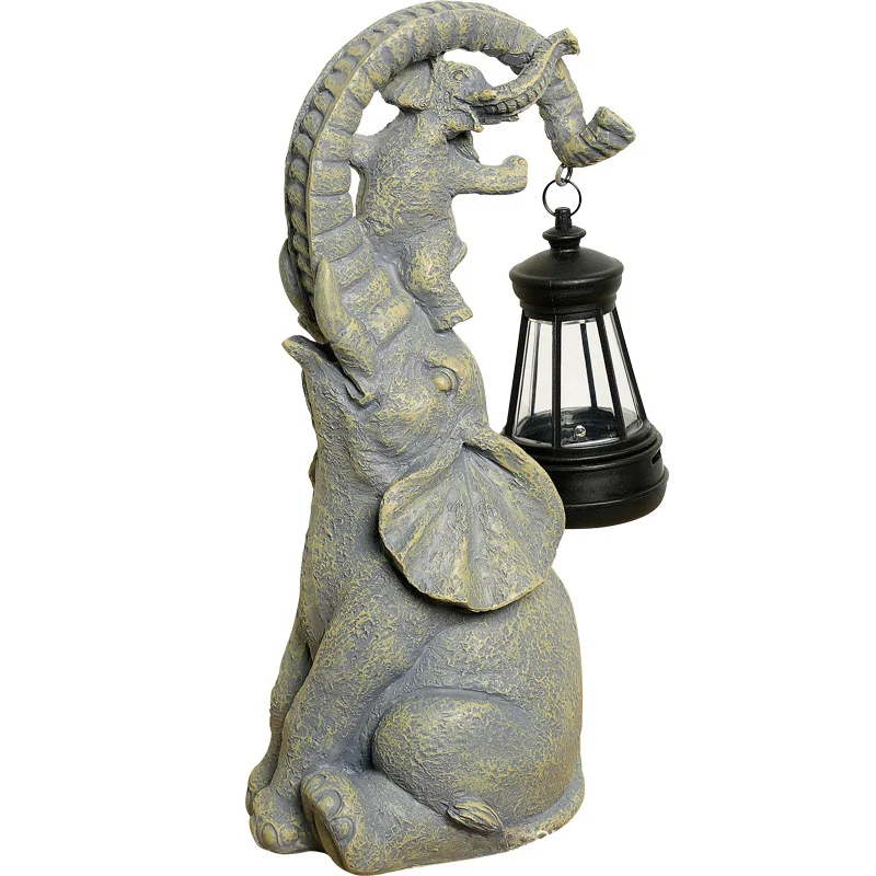 Solar Elephant Lantern Outdoor Garden Decor Waterproof Resin Animal Light Modern Resin Elephant Garden Statue Garden