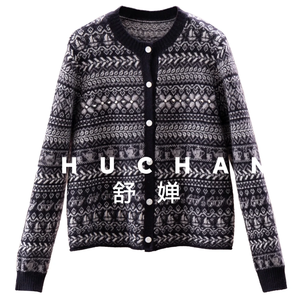 

Retro 100 Wool Fair Island Jacquard + Crochet Sweater Cardigan Female 55F6 Sueters De Mujer Sweater Mujer