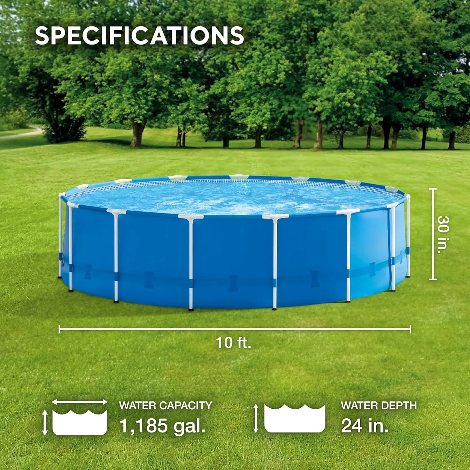 

28201EH Metal Frame Above Ground Swimming Pool Set: 10ft x 30in – Includes 330 GPH Cartridge Filter Pump