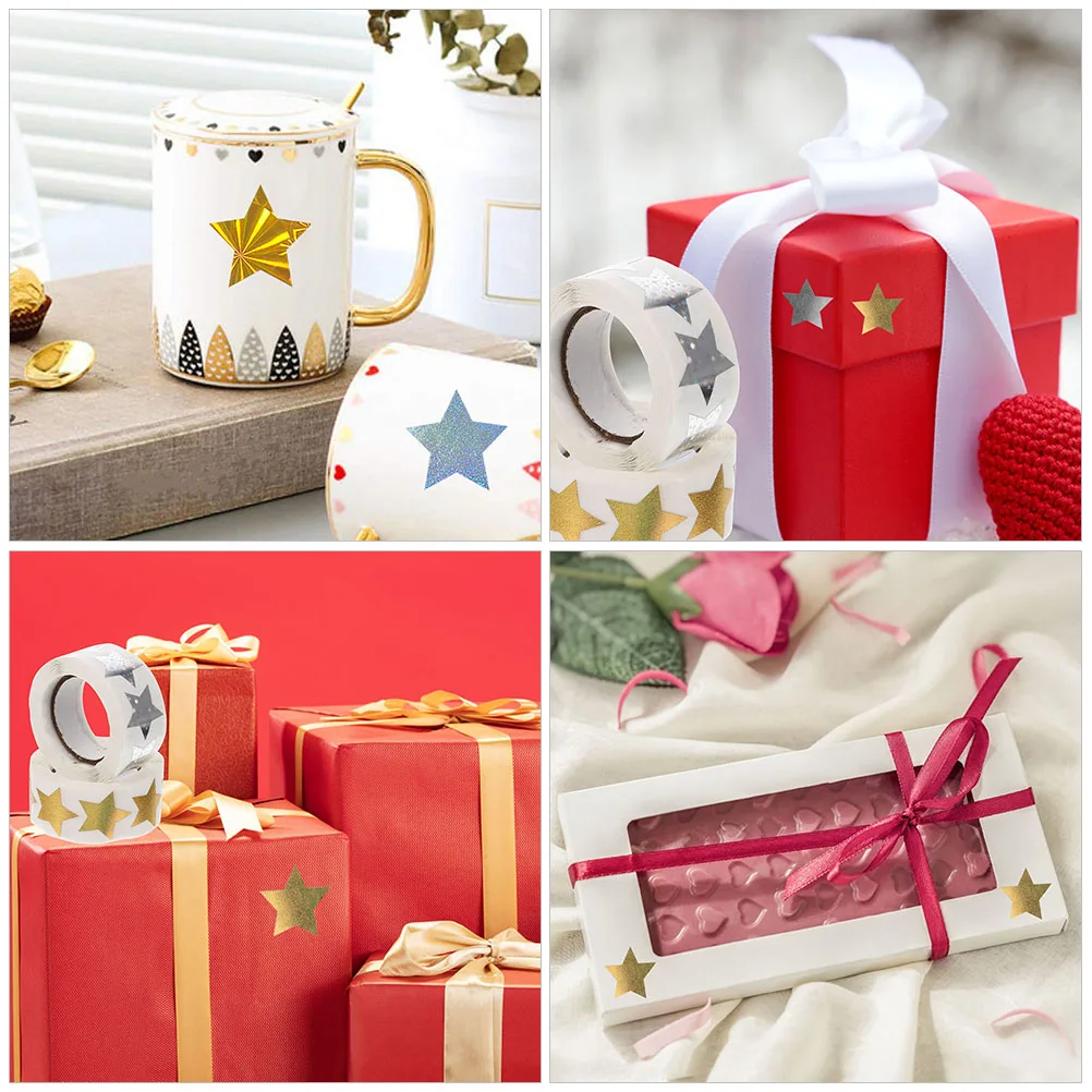 

4 Rolls Star Stickers Reward Stickers Coated Paper Self-Adhesive Shiny Holographic Waterproof Non-Bendable Strong