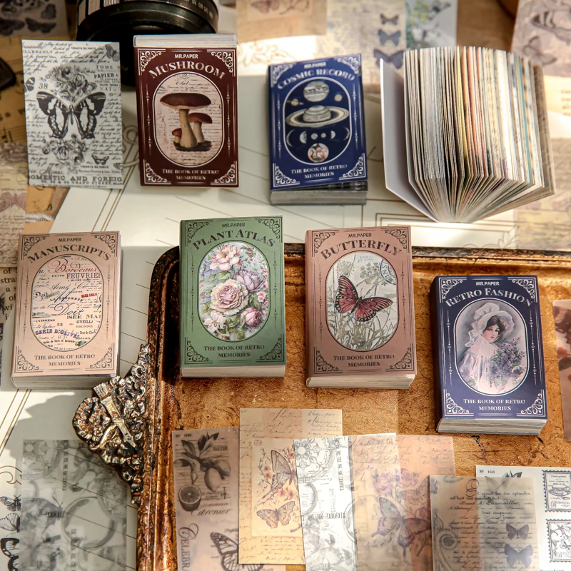 100 ชิ้น/หนังสือ Dual-วัสดุหนังสือวัสดุ Retro Memoir Series Mini 50 ชิ้นไม่ซ้ํา Tear-off คู่มือกระดาษตกแต่ง