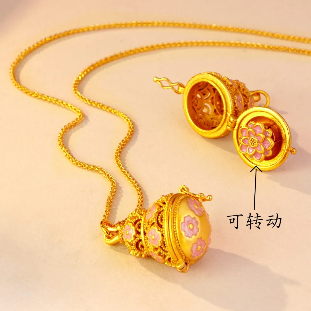 Enamels powder gourd lotus flower lotus heart pendant female style sweet temperament 9999gold