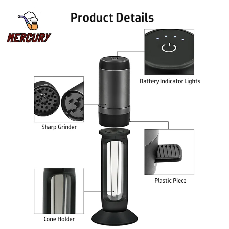 MERCURY Electronic Grass Grinder with 110mm Rolling Paper Tobacco Filling Tube Dry Herb Crusher Grinders for Smoking Accessories