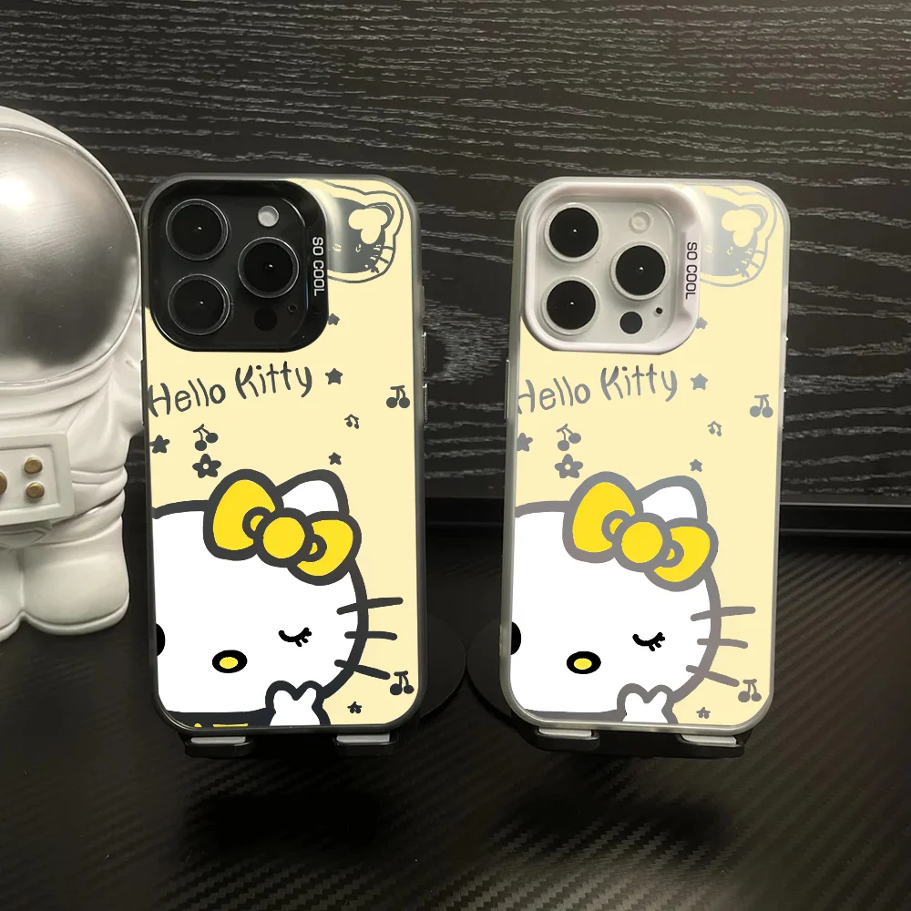 

Ins Hellos Kittys Yellow Phone Case IMD Color Silver Shell For IPhone 16 15 14 13 12 Pro Max Plus