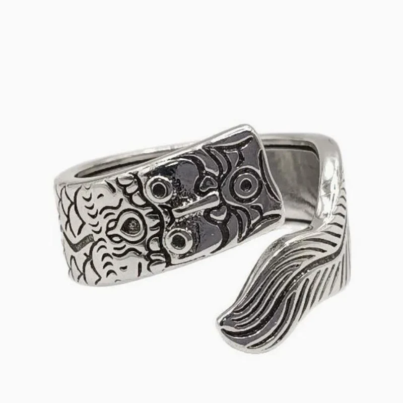 Ethnic Style Auspicious Dragon Rings Tai Silver Retro Ring for Men and Women Open Ring Zodiac Dragon Charm Jewelry Gift KOFSAC