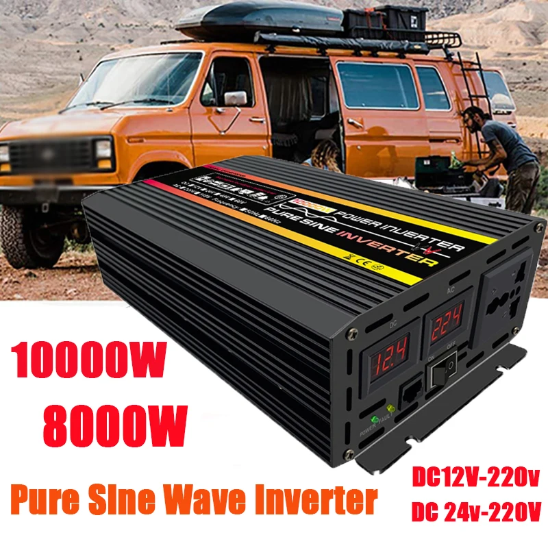 10000W 12000W Pure Sine Wave Inverter DC 12V 24V 48V To 220V 110V Converter Car Home Outdoor RV/Camping Wave Power Inverter