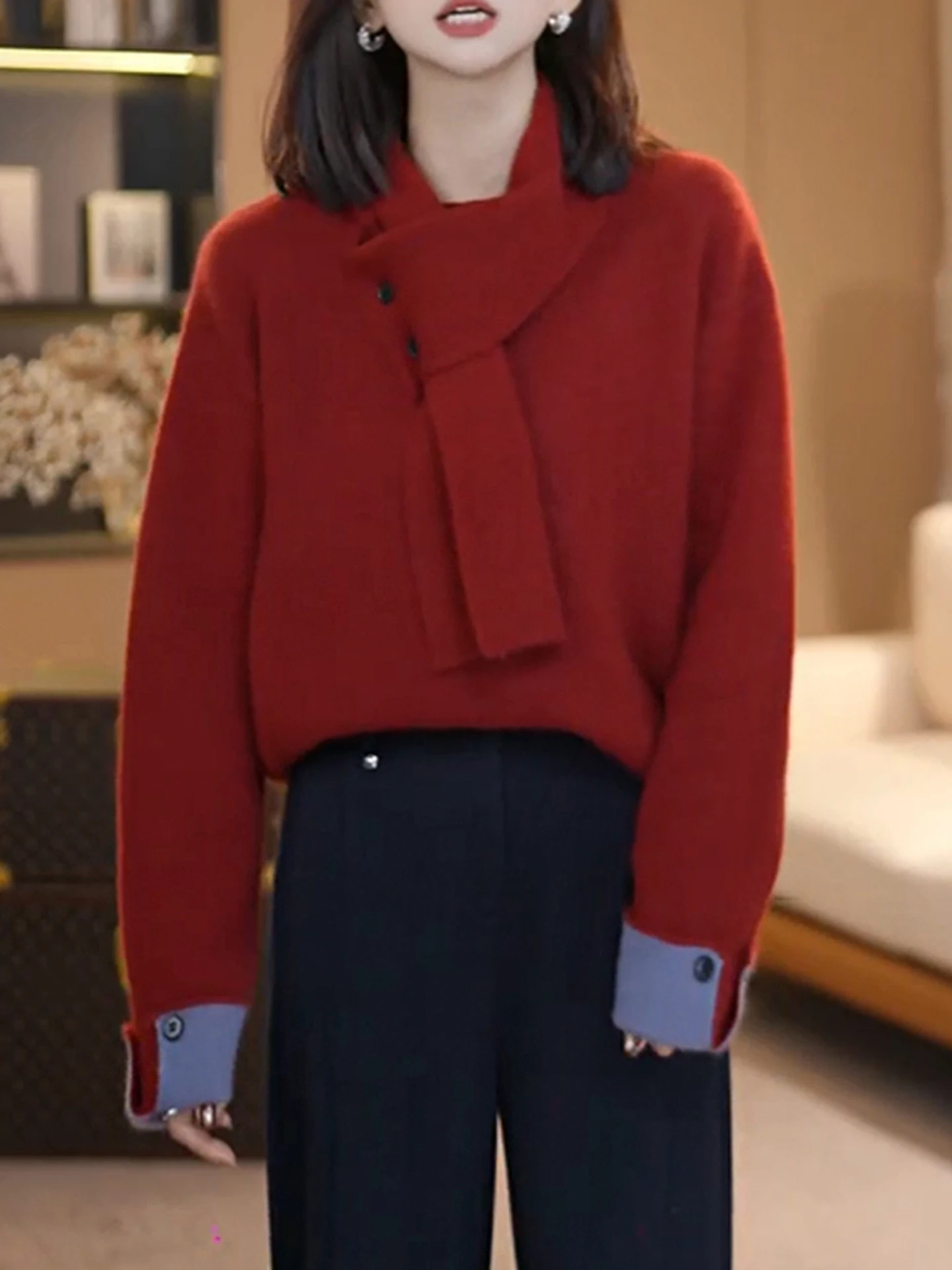 

Camere вязаный длинный свитер-свек 2022, новинка зимы Sle Agel, легкий дизайн, универсальный корейский свободный топ