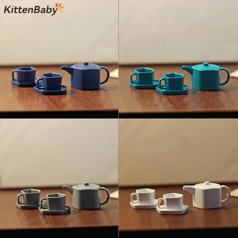 

5Pcs/Set 1:6 Dollhouse Miniature Teapot Cup Tea Set With Tray Model Living Room Kitchen Living Scene Decor Toys