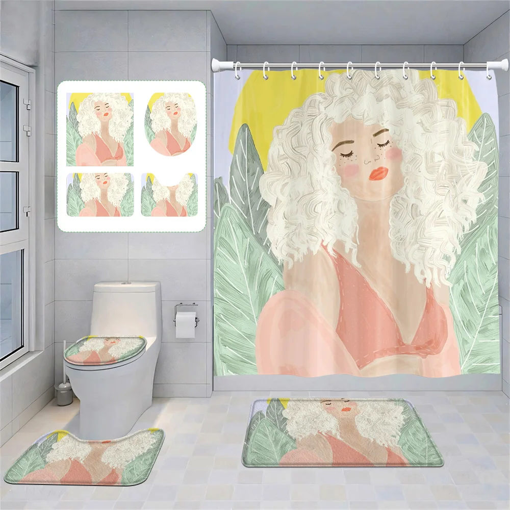 

Набор из четырех предметов Morandi, декоративный костюм для ванной комнаты, абстрактное искусство, занавеска для душа, нескользящий напольный коврик, коврик для унитаза, украшение дома