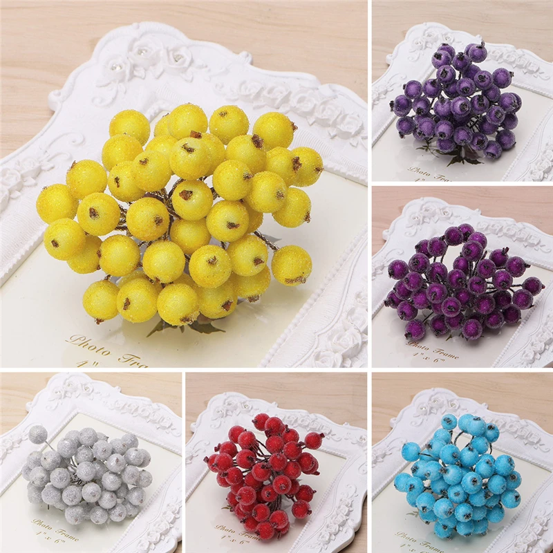 40 Pcs Decorative Mini Christmas Frosted Fruit Holly Artificial Flower Dropsale