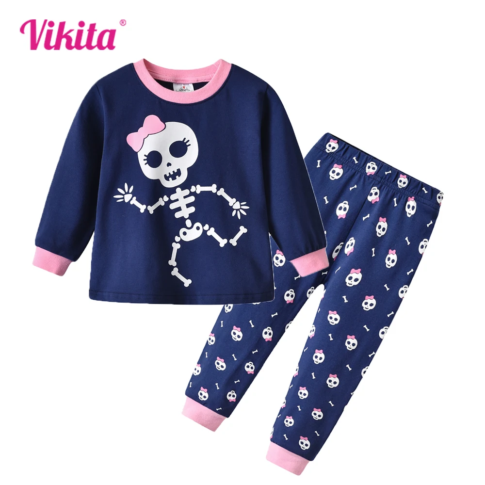 

VIKITA Girls Pajamas Sets Halloween Children Clothes Sets Long Sleeve T-shirts and Pants Winter Kids Christmas Cotton Sleepwear