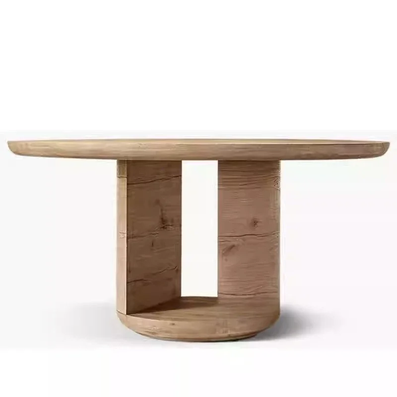 Internet celebrity designer round natural marble dining table household Roman travertine round table