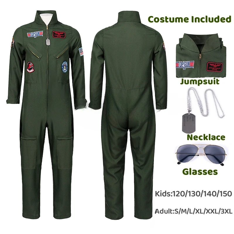 

Cosplay American Uniform Halloween Costumes for Men Adult Green Pilot Jumpsuit Astronaut