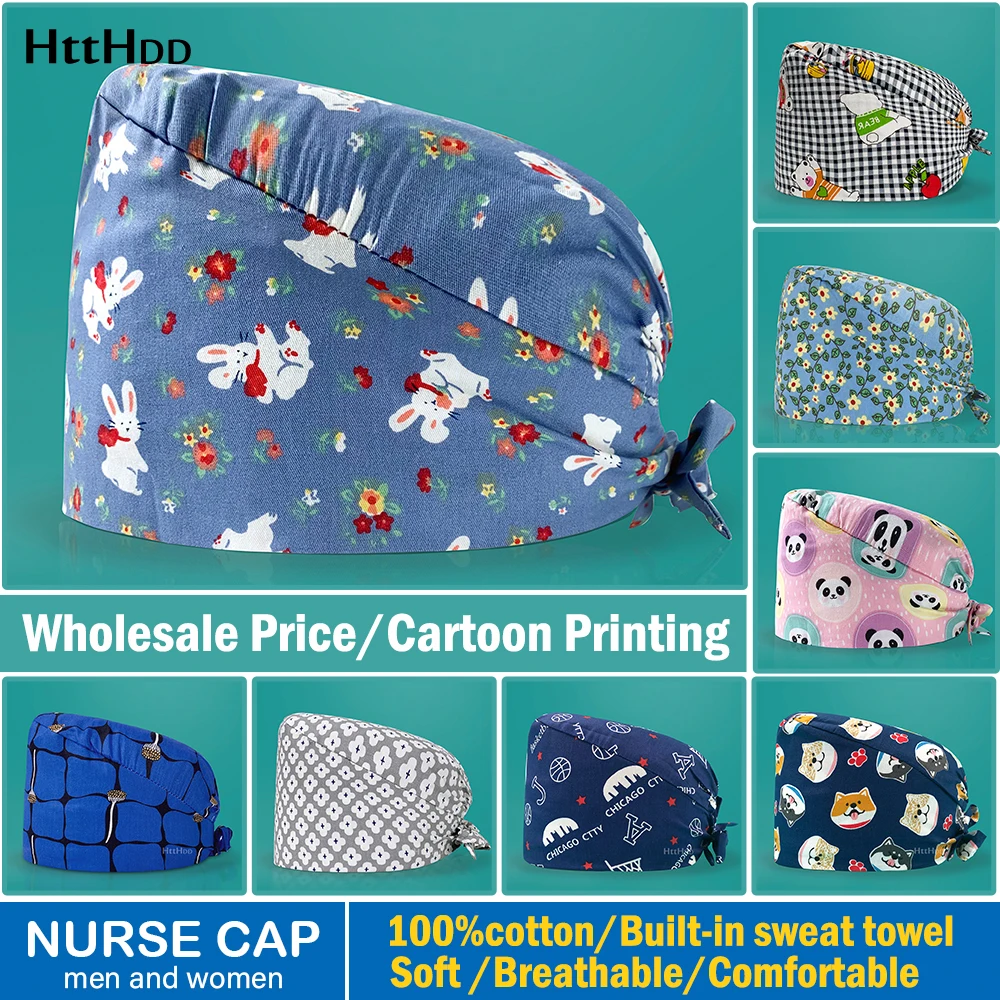 Wholesale Prices Surgical Caps Women Cute Printed Scrub Cap Multicolour Nursing Workplace Clinic Nurses Accessories Dental Scrub