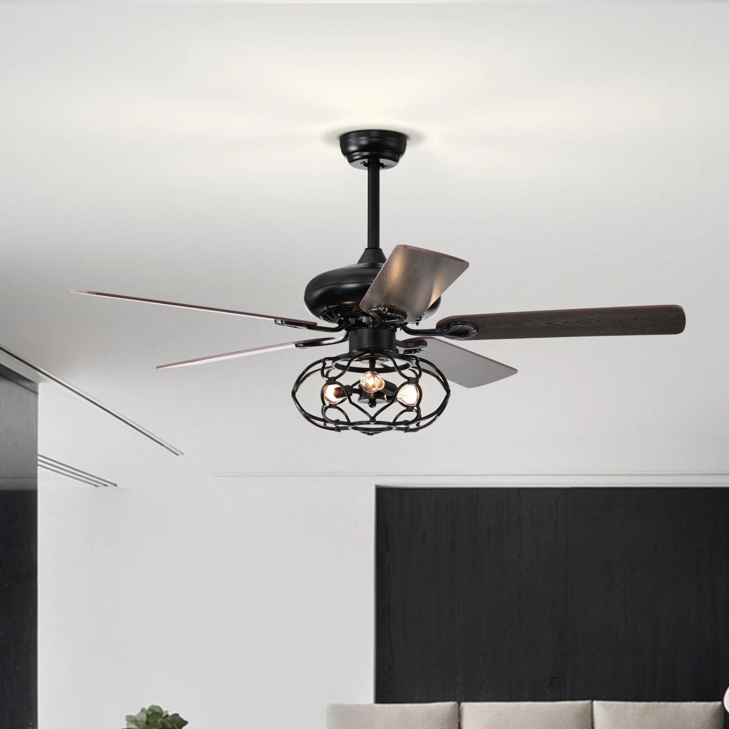 Low Profile Ceiling Fan with Lights(no include bulb),Blade Dark Wood 52-inch Ceiling Fan (Optional Remote&2 Color Option Blades)