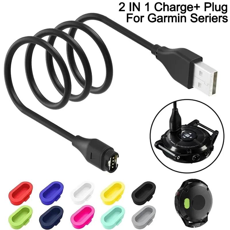 USB Charger Cable for Garmin Vivoactive 3 4S 935 945 Venu 2 2S Charging Dock Fenix 7 7S 7X 6 6S 6X Pro 5 5S 5X Plus Plug Cover