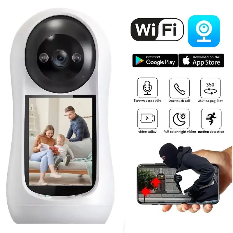 Caméra de sécurité sans fil, caméra de vidéosurveillance à suivi automatique, moniteur bébé SOS, appel à écran 2.8 ", PTZ, 8MP, protection Wi-Fi, appel vidéo bidirectionnel