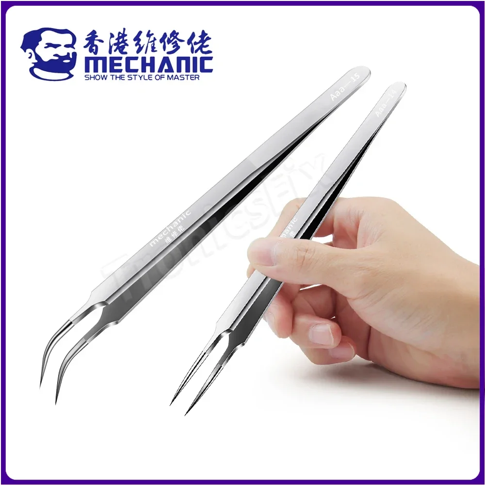 MECHANIC Aaa-14 Aaa-15 Stainless Steel Ultra Fine High Hardness Tenacity Durable Tweezers For SMD PCB BGA Motherboard Repair