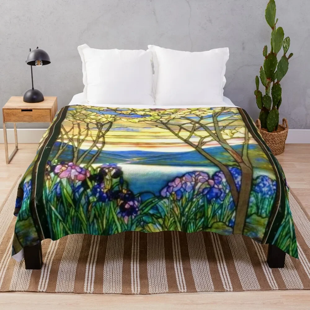 

Magnolia and Irises- by Louis Comfort Tiffany digitally enhanced and made more vibrant by WatermarkNZ Press Throw Blanket